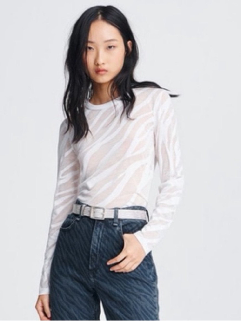 rag & bone White Sheer Valencia, zebra burnout long sleeve layering